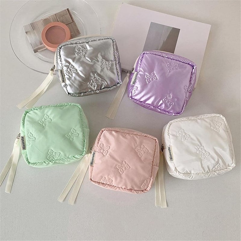 White Pearlescent Bowknot Makeup Toiletry Organizer Portable Travel Cosmetic Storage Bag - Image 5